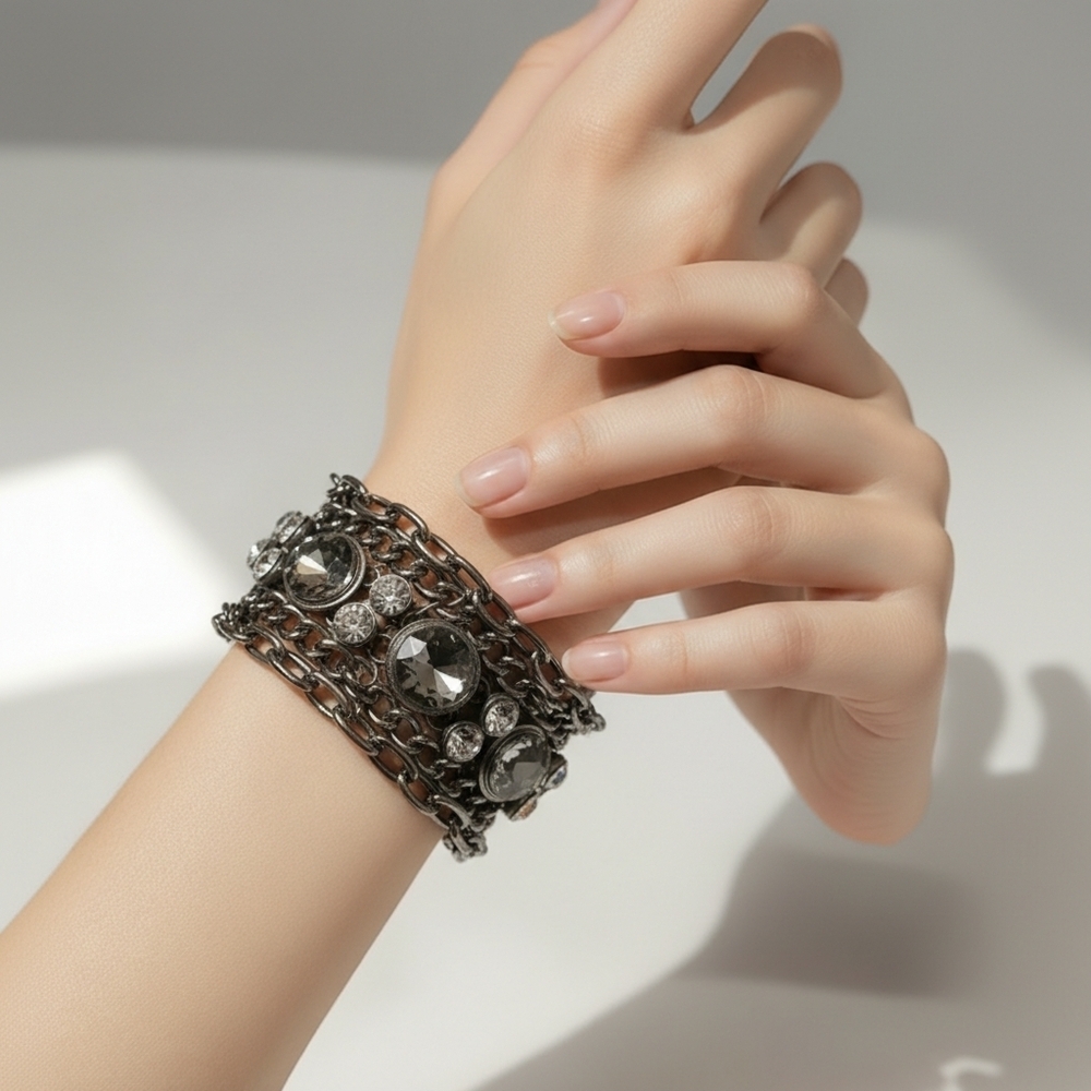 Baddie Crystal Chain Whimsigoth Punk Statement  Bracelet